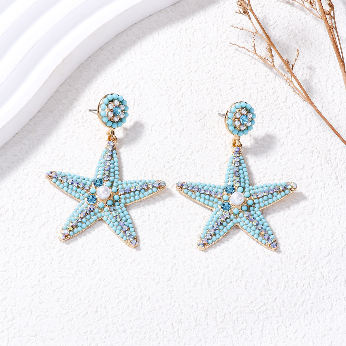 1 Pair Casual Sweet Starfish Inlay Alloy Rhinestones Pearl Drop Earrings display picture 13