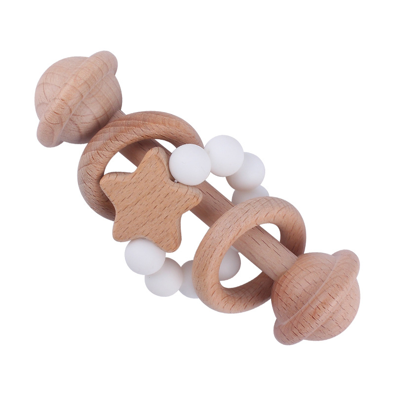 Creativo nuevo juguete para niños mordedor Beech bebé sonajero de mano cuentas de silicona bebé ejercicio interactivo mordedor palo