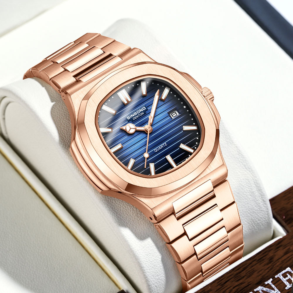 Binbang genuine goods European and American Fashion Brand Watch Men's Parrot Steel Square Fashion Luxury Luminous Waterproof Calendar Watch