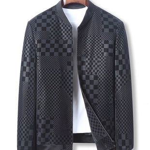 Brand Withdrawal Men's Leather Jacket Chessboard Baseball Suit High-end Casual Men's Leather Jacket 105