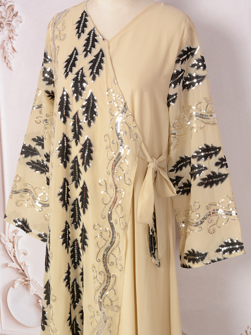 New Cross-border Dubai Abaya Clothing, Abaya, Middle Eastern Dress, Long-sleeved Sequined Arabic Gown_ecoleips.com