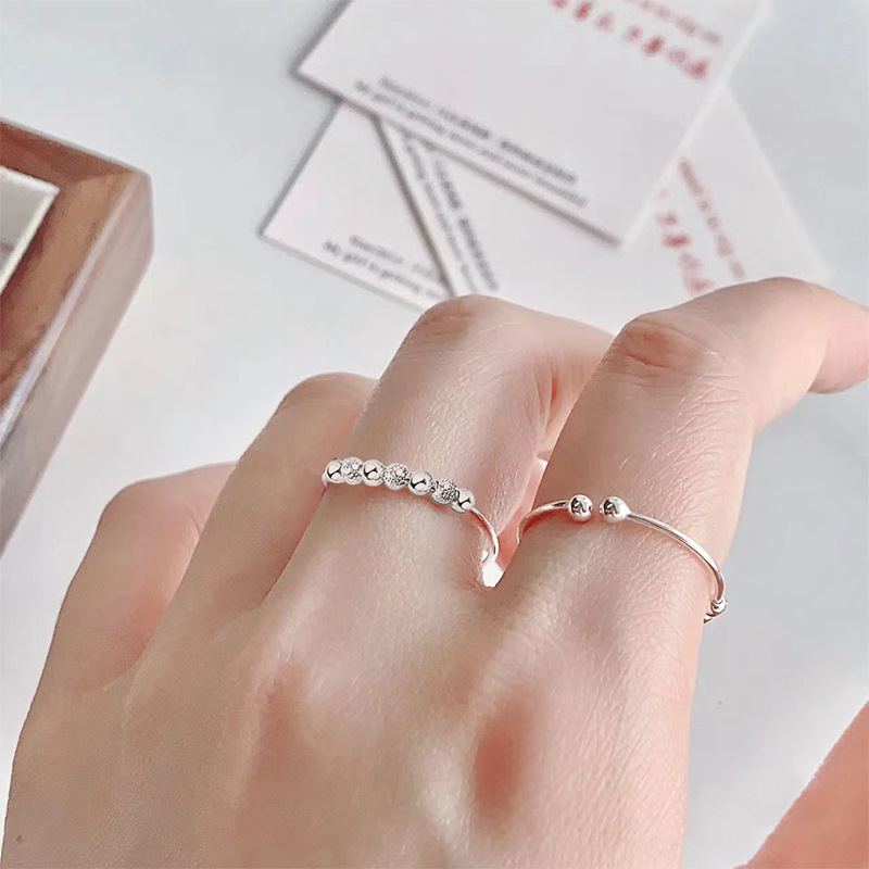 S925 anillo de plata con cuentas anillo femenino ins simple nicho diseño flexible Transferencia de cuentas anillo abierto contra la ansiedad