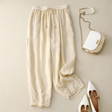 实拍 棉麻哈伦裤女文艺复古宽松显瘦棉麻休闲裤收脚2024夏季新款