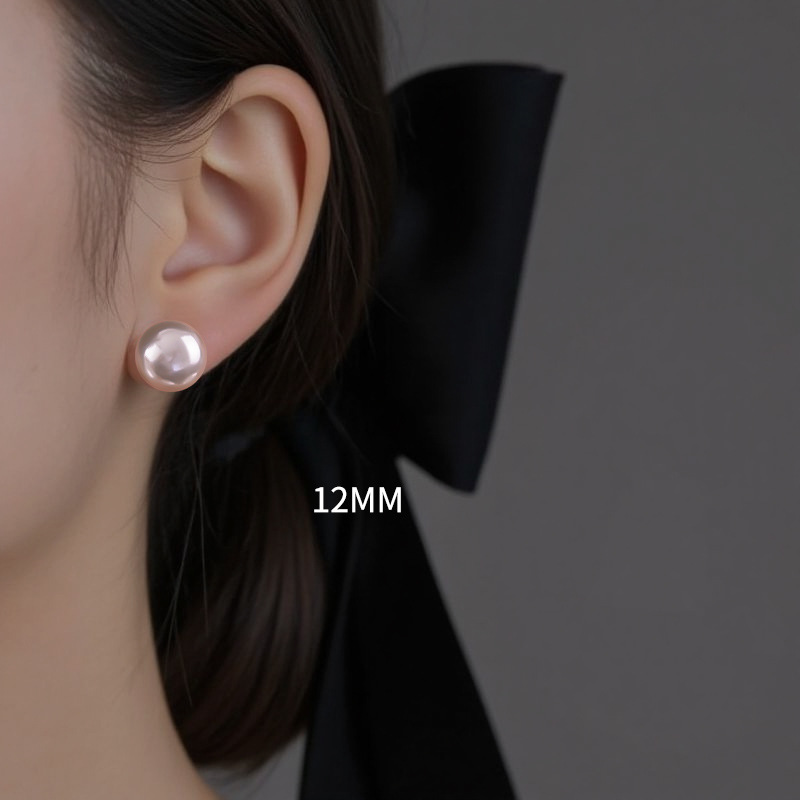 12mm 핑크 진주 스터드 귀걸이 [쌍]