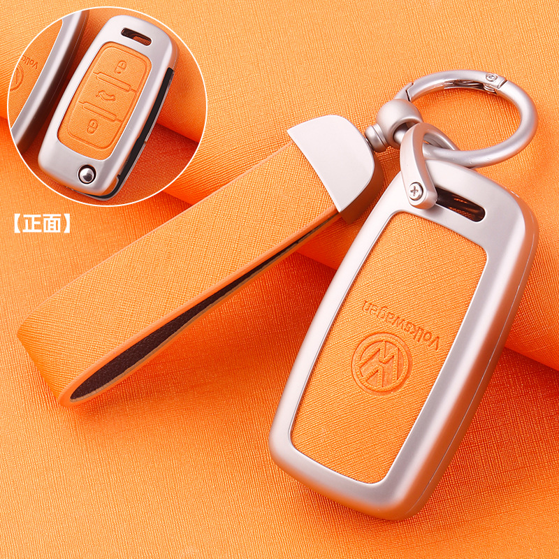 ZH 폭스바겐 모델 A [펄 크롬-오렌지 가죽] 메탈 쉘 + 초승달 가죽 버클