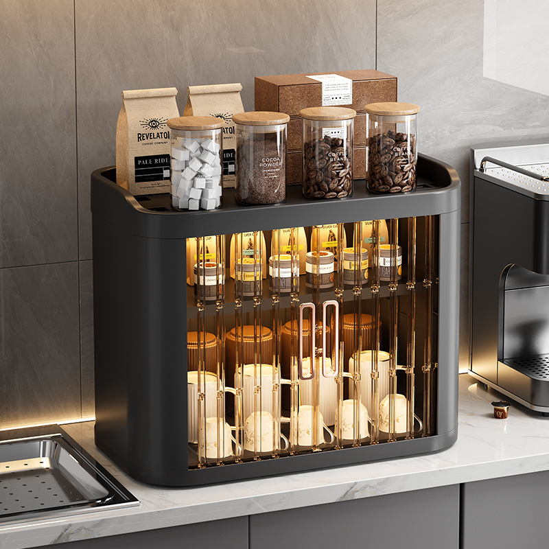 カップ収納ラック コーヒーカップホルダー ティーカップラック ティーセット収納ボックス 防塵・排水ローラーブラインド収納キャビネット|undefined