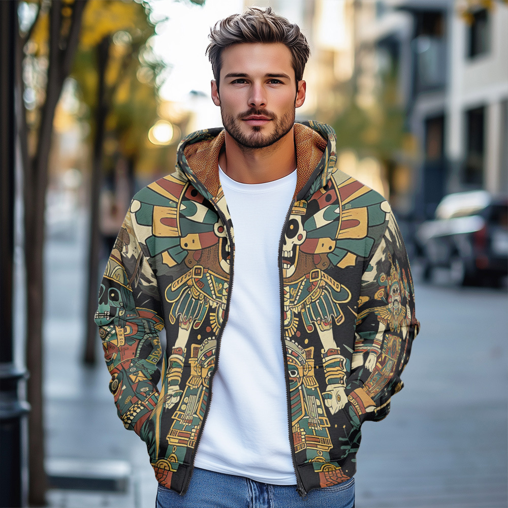 Europäische digitaldruck neue winter männer reißverschluss mit kapuze strickjacke baumwolle jacke D953_voghion.com