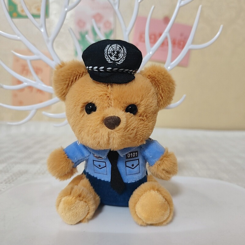 ネット赤かわいい萌え交通警官熊ストラップぬいぐるみ人形消防警察熊カバン掛けキーホルダー|undefined