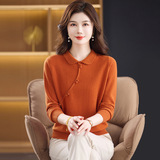 秋冬新款羊毛针织衫宽松长袖妈妈毛衣时尚Polo领打底衫100%羊毛，女装针织衫/毛衣，妃慕昵服饰