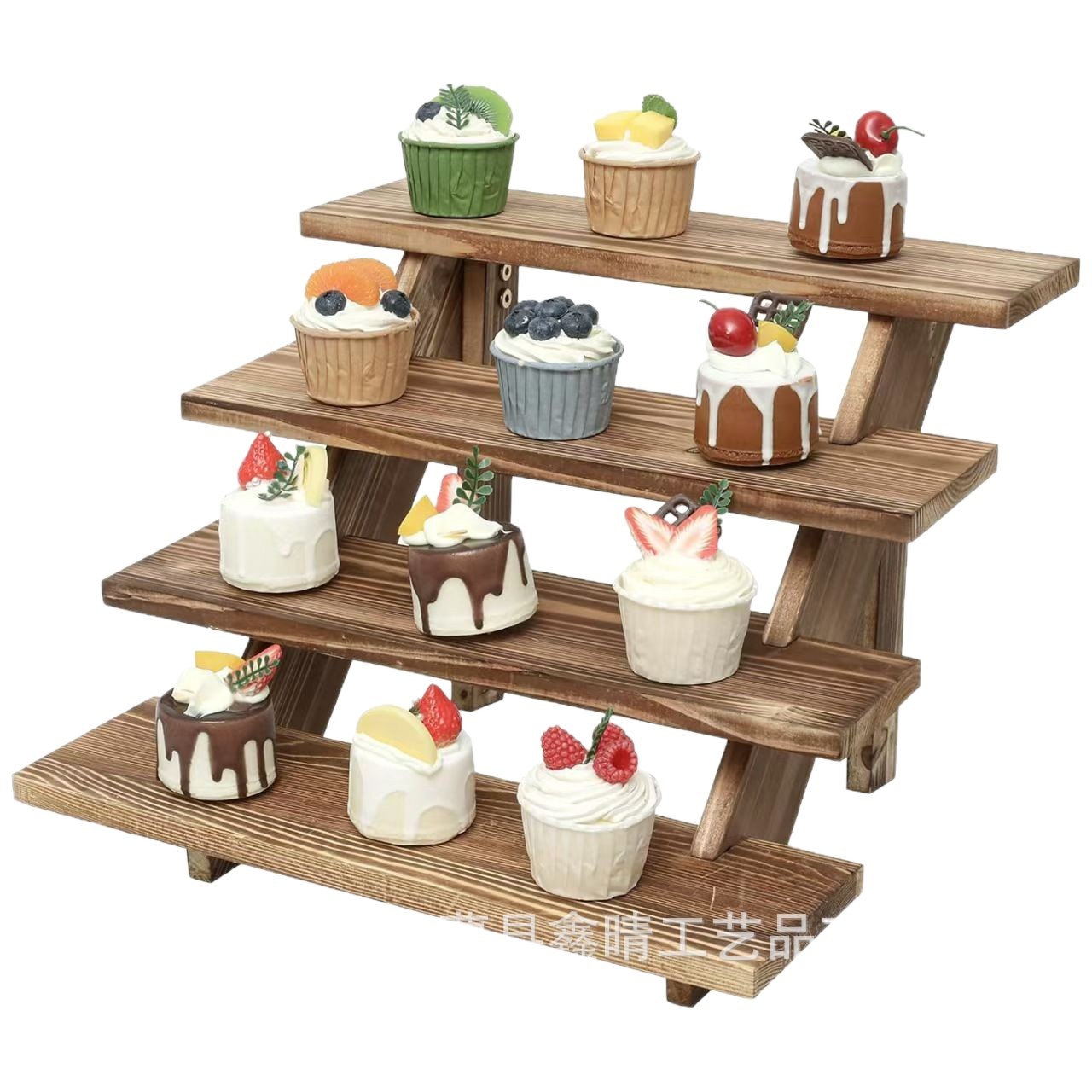 Estante de exhibición de postres de madera para restaurante Estante escalonado de madera de escritorio Estante de exhibición hecho a mano multicapa de madera maciza para el hogar
