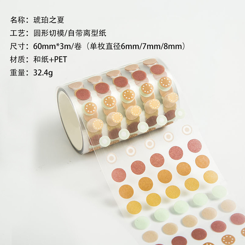 莫兰迪色圆点和纸胶带基础手帐彩色波点贴纸圆形标记手账笔记素材|undefined