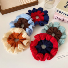 韩系拼色针织毛线大肠发圈女慵懒风丸子头扎头发超大发饰头绳秋冬