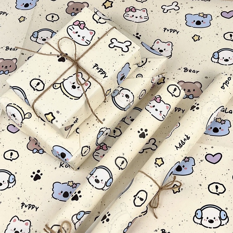 かわいいスプラッシュインク動物の楽園の包装紙オリジナルデザイン漫画風高価値ホリデーギフトの必須装飾|undefined