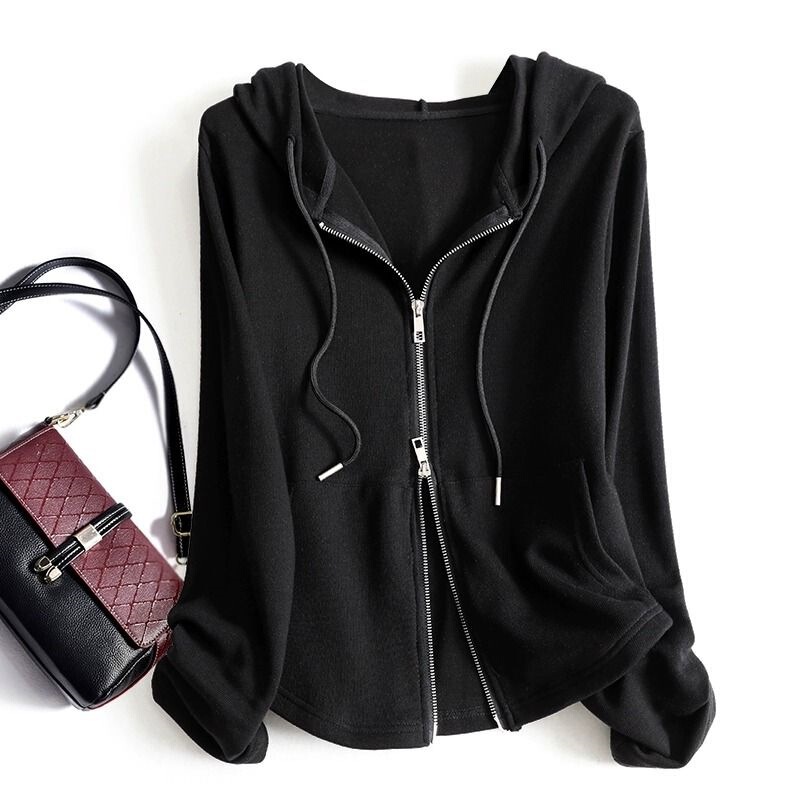 150kg Plus Size Women's Spring & Fall Thin Long-Sleeved Tops Fat mm Hooded Sweatshirt Sports Outer Cardigan Jacket Ins 150kg Plus Size Women's Spring & Fall Thin Long-Sleeved Tops Fat mm Hooded Sweatshirt Sports Outer Cardigan Jacket Ins