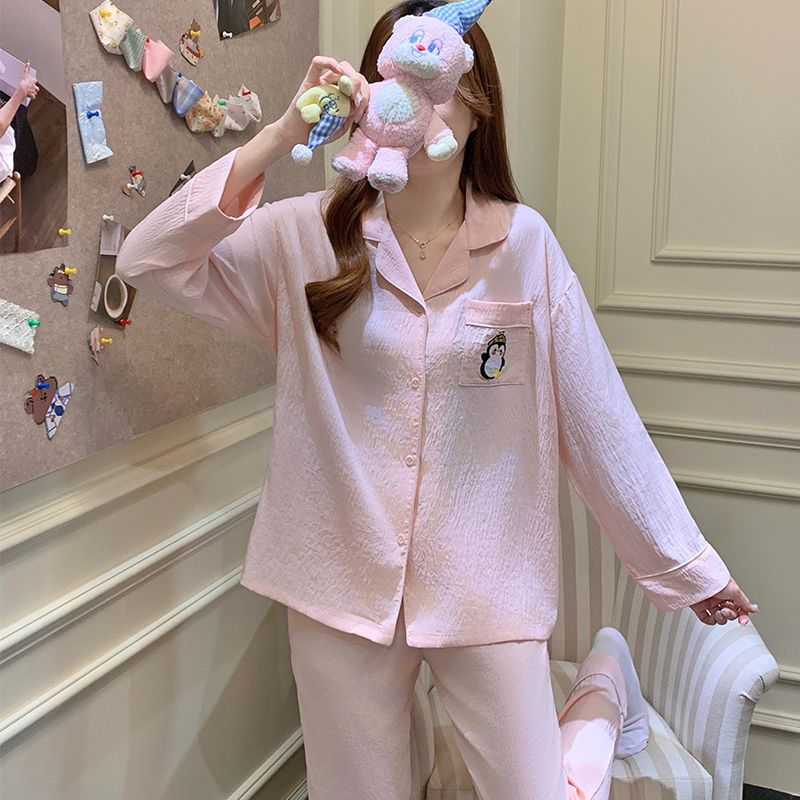 Al por mayor transfronterizo nuevo pijama de algodón nublado de primavera y otoño para mujeres pantalones de manga larga lindos dormitorios de estudiantes se pueden usar ropa de hogar