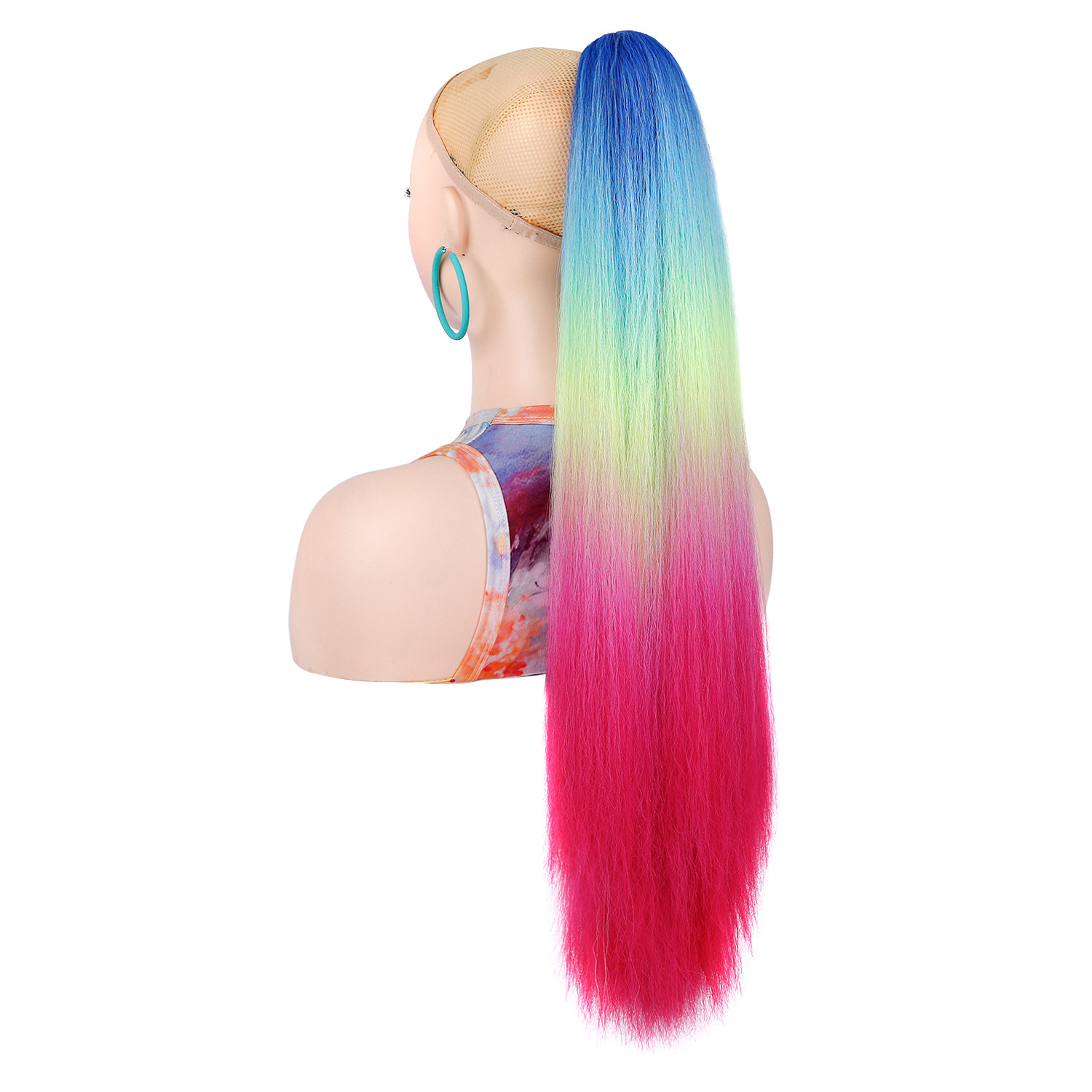 Comercio exterior Europa y los Estados Unidos color gradiente larga cola de caballo recta esponjosa aumento de cabello agarrando tipo clips peluca de seda cola de caballo recta