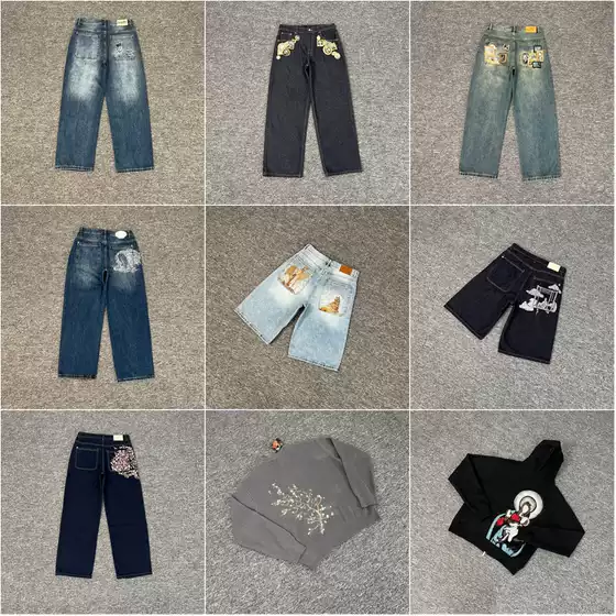 2025 New Derschutze Blossm Embroidered Sakura Streetwear High-Street Casual Jeans