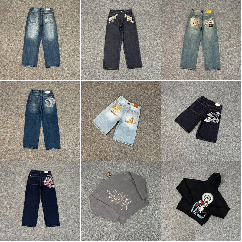 2025 New Derschutze Blossm European and American Niche Trendy Brand Embroidered Cherry Blossom Casual High Street Jeans