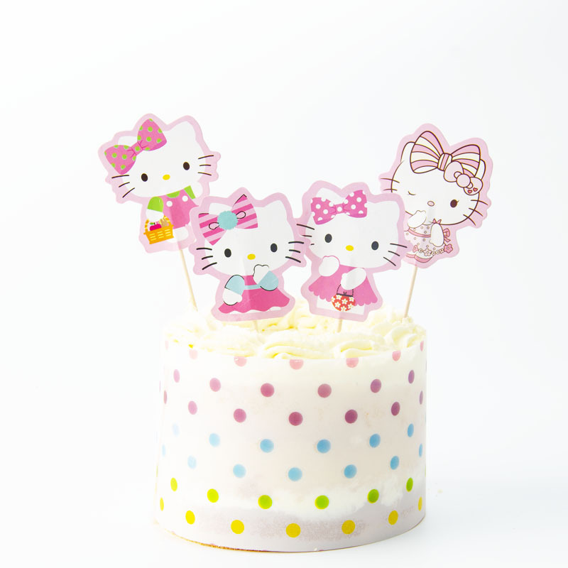 Tarjeta de palillo de dientes de papel grueso de doble cara-insertando Tarjeta de pastel de cumpleaños Decoración de Pastel de papel-insertando plug-in 24 piezas