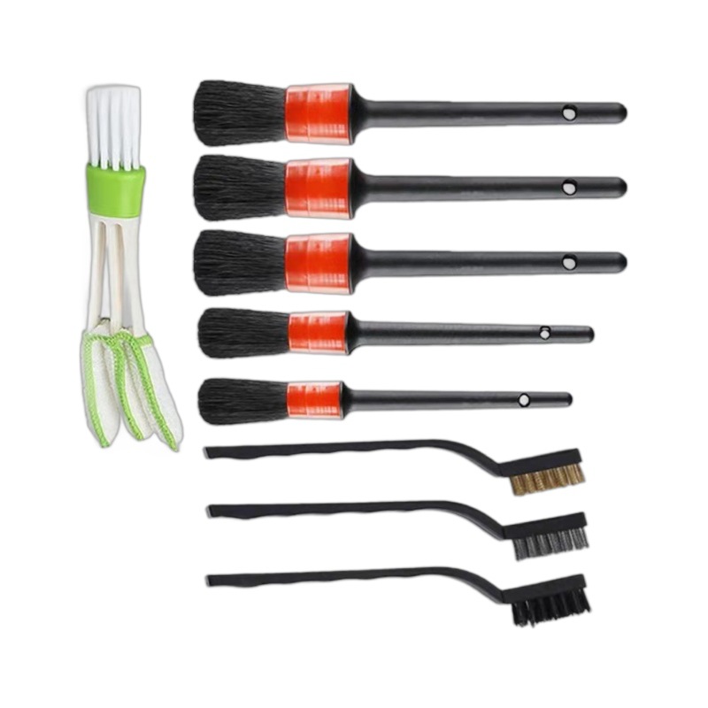 [línea] 9 piezas de cepillo de limpieza de automóviles detalle de cepillo de alambre PP guante de cepillo de ranura de herramientas de cepillo de automóviles