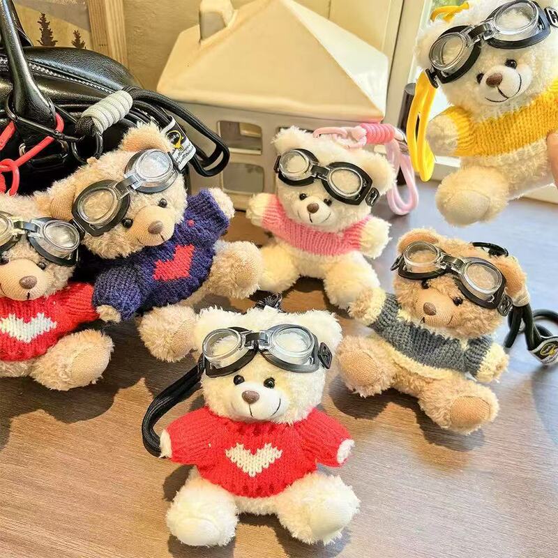 Internet Celebrity Pilot Bear Plush Pendant Cartoon Doll Ornament Small Gift West Highland Terrier Keychain Accessory
