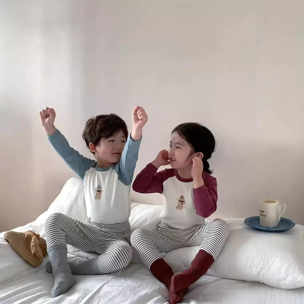 2024秋季新款韩版儿童睡衣男女童长袖家居服套装宝宝内衣秋衣秋裤