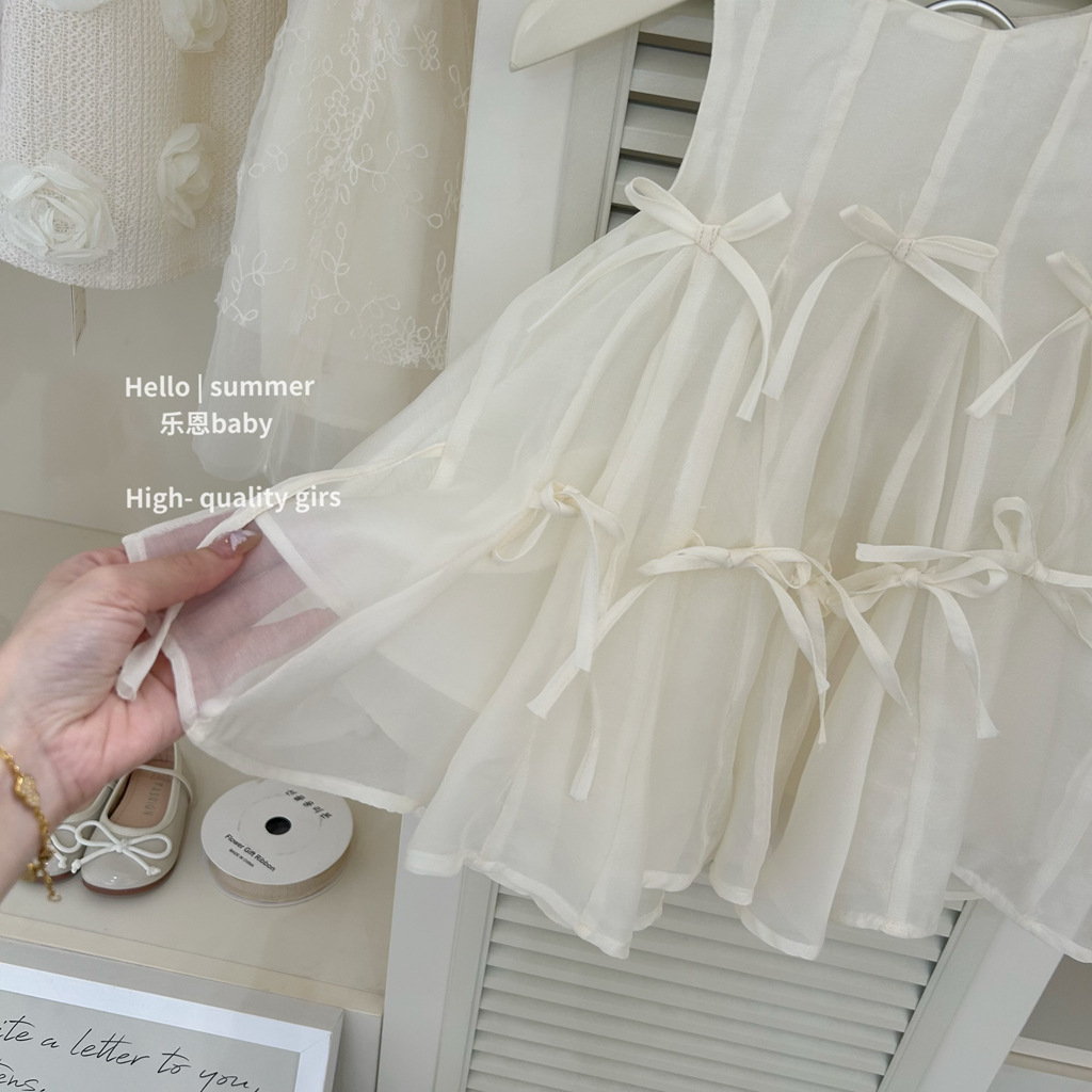 [Le En baby] Vestido de chaleco de lazo de alta calidad hecho a mano de verano para niñas Vestido de estilo occidental para bebé Vestido de princesa