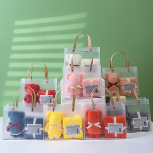 Towel Accompanying Gift Wedding Return Gift Double Towel Gift Bag Candy Box Birthday Opening Gift Box Logo Printing
