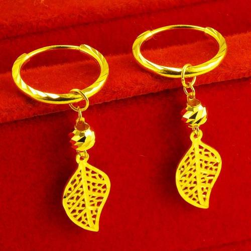 2pairs Vietnam sand gold leaf earrings for women brass gold-plated hollow leaves fashion ladies earrings earrings jewelry Birthday gifts 