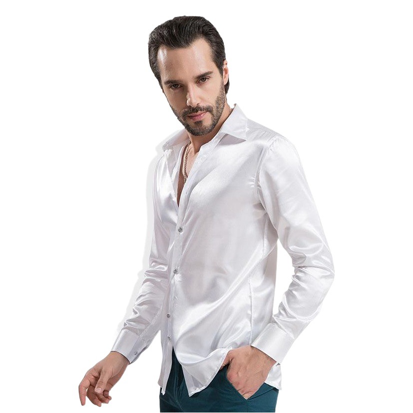 Camisa de rendimiento de los hombres camisa de manga larga mercerizada slim fit de seda camisa blanca ropa de rendimiento camisa de ropa de banquete