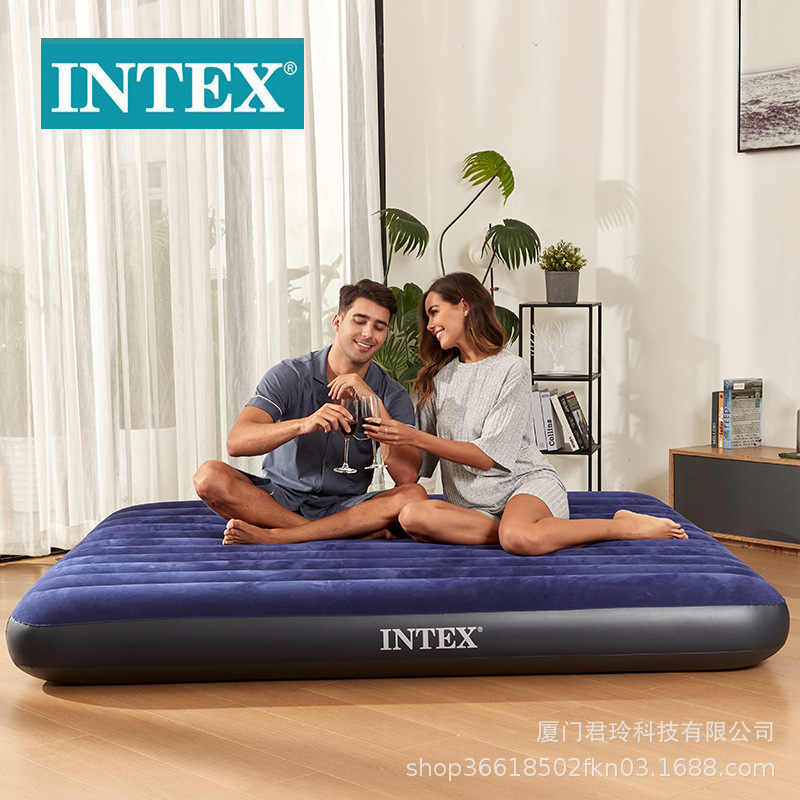 INTX inflatable bed household outdoor single double air cushion bed thickened blue folding inflatable convenient mattress wholesale