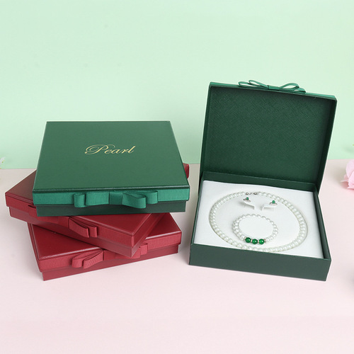 Bow pearl necklace box jewelry packaging box earring bracelet pendant box mother's day necklace jewelry box