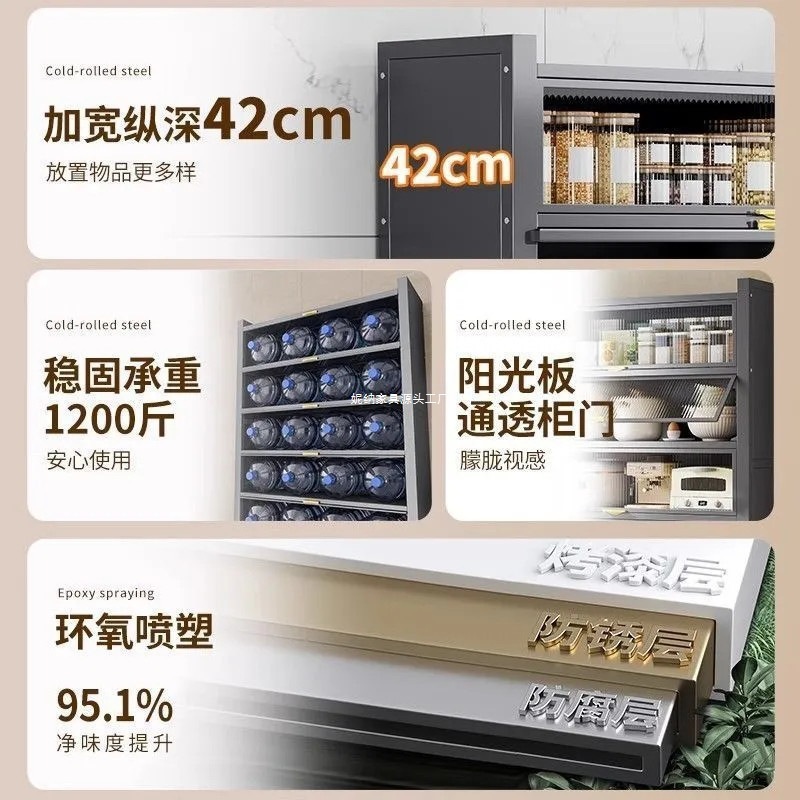 加厚厨房置物架落地多层橱柜家用微波炉碗柜餐边柜楼道储物柜门外|undefined