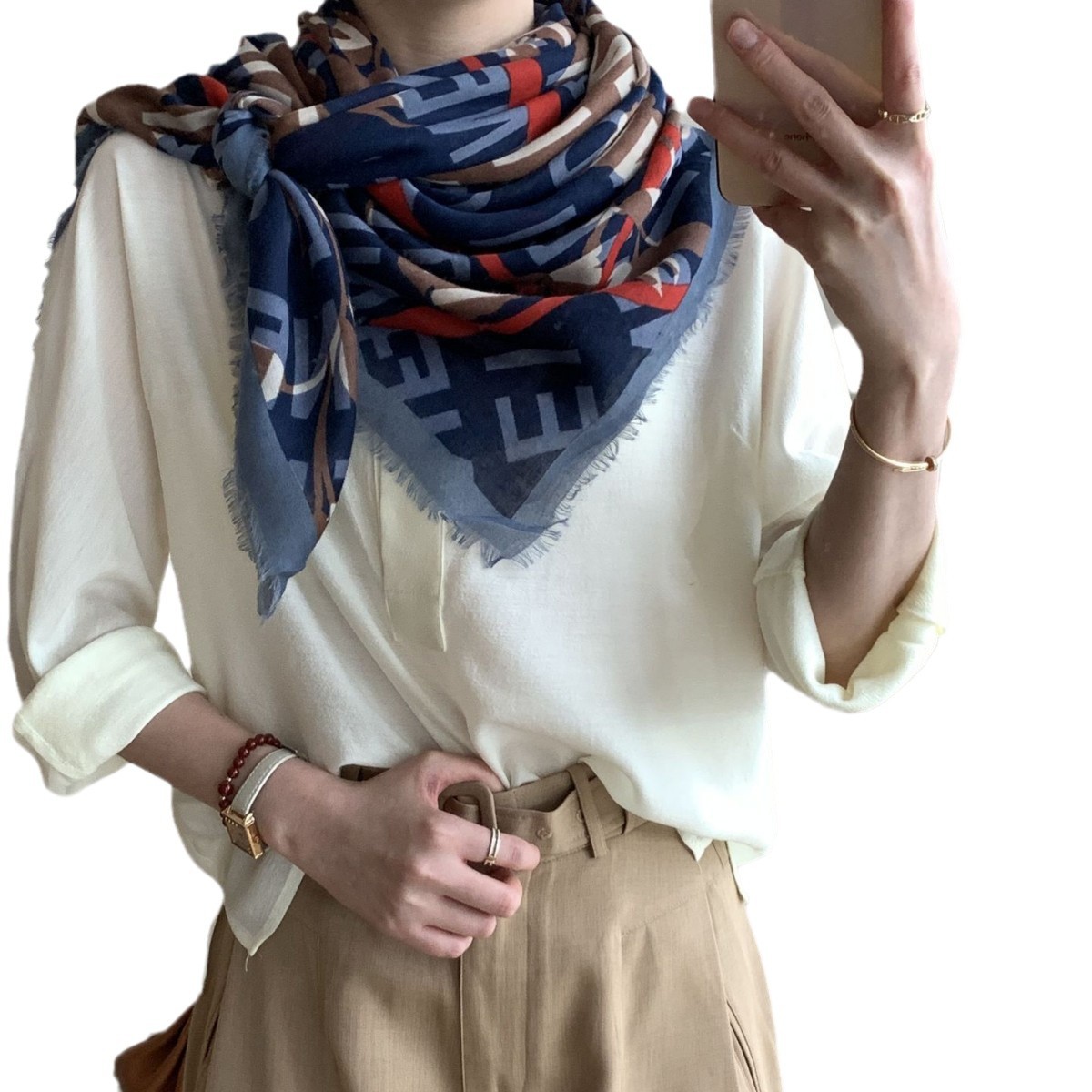 2024 otoño y invierno nuevo patrón de letras simple 130cm toalla cuadrada retró multifuncional con cuatro lados desmontados