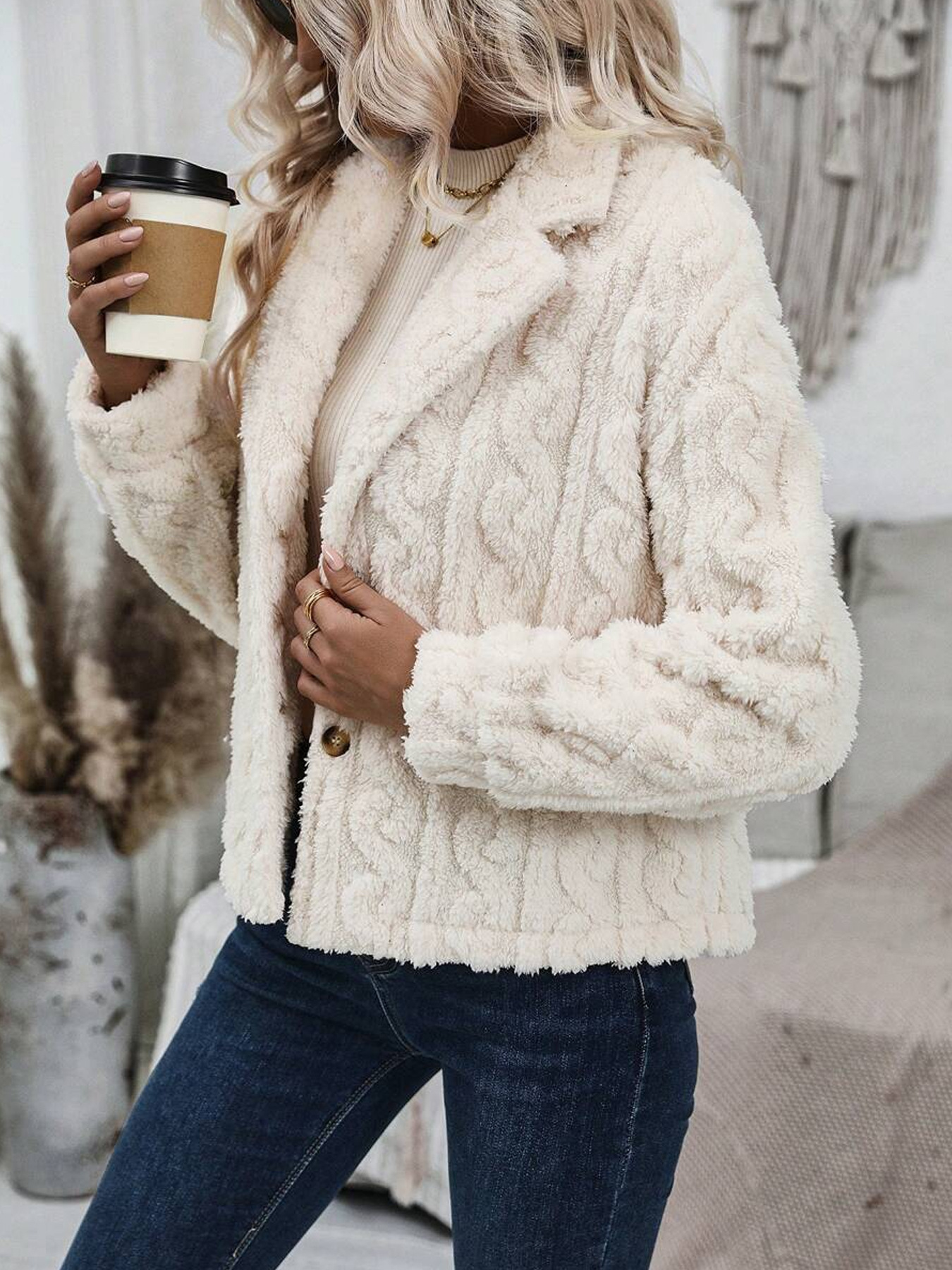 Women's Overcoat Double Sided Velvet Button Cardigan Jacket_voghion.com