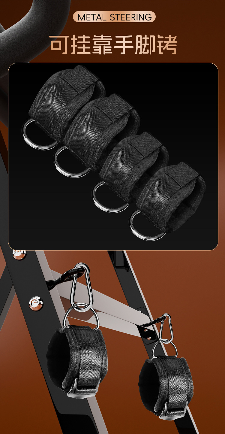 Jiuai SM Sex Positioning Tripod Chair with Handcuffs, Black/Red Adult Furniture Set — detail image 3