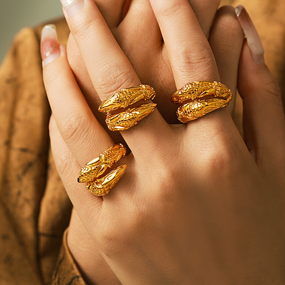 Fashionable Adjustable Open Mouth Ring, Personalized Snake Head Stainless Steel Ring, Women's Non Fading Accessory_voghion.com