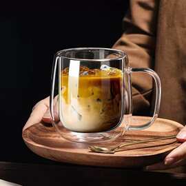 简约透明耐高温带把手高硼硅玻璃马克杯家用圣诞礼品咖啡杯果汁杯