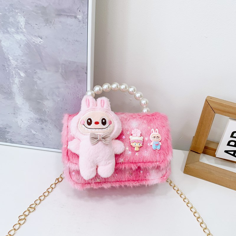 Bolsos infantiles otoño-invierno coreano niñas lindas bolsas de peludo, bolsas de peluche de moda para niñas, bolsas de perlas