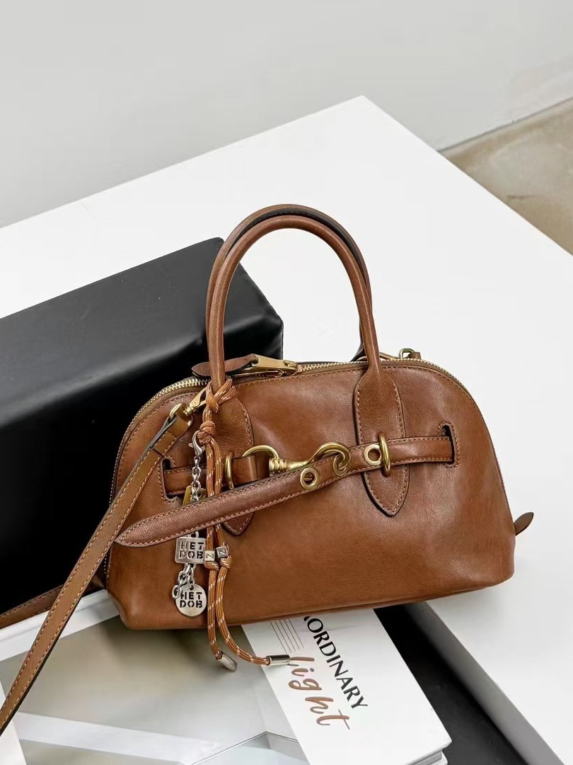 Top Grain Vegetable-Tanned Sheepskin Shell Bag 2025 New Arrival Handbag Shoulder Crossbody Bag For Women Fashion Versatile Boston Small Bag - Thumbnail 8