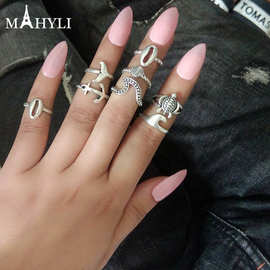 欧美外贸8件套复古戒指套装 海龟贝壳扇贝章鱼关节戒指套装