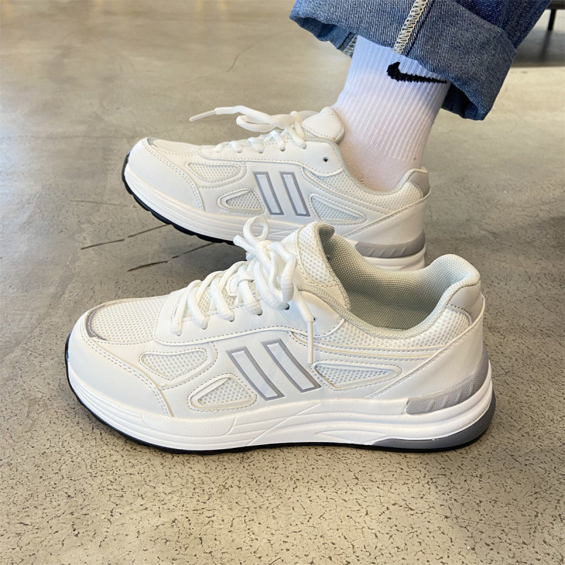 White lightweight summer breathable running sneakers for students