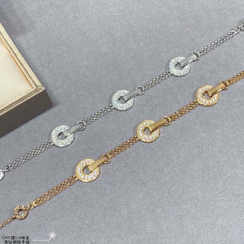 High Version Round Cake Coin Copper Coin Bracelet Time-to-Time Diamond Full Diamond Hand Ornaments Seiko Double-Layer Circle Ornaments for Women