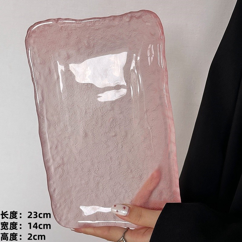 Plato de vidrio irregular glaciar japonés plato de refrigerio casero plato de frutas bandeja de postre circular cubiertos