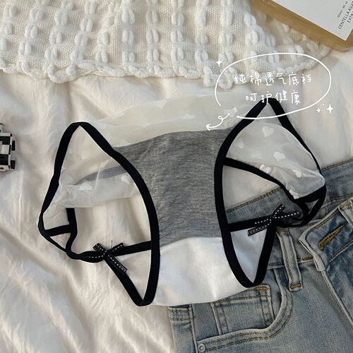 Dopamine butterfly bow net mesh sexy girl lace pure cotton gusseted underwear women mesh breathable low-rise triangle pants