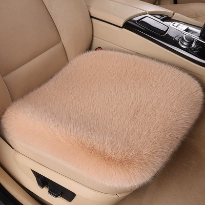Cross-border fox fur car seat cushion, winter warm, faux fur three-piece set, non-slip seat and backrest cushion (Wool pad) - khaki-single-seat