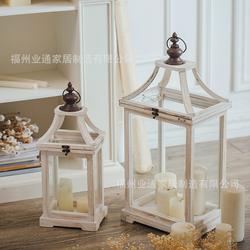 Usted puede vivir lámparas de viento de estilo americano retro hacer viejos vidrios de madera de hierro forjado a prueba de viento candelabros jardín tienda decoración de ventanas