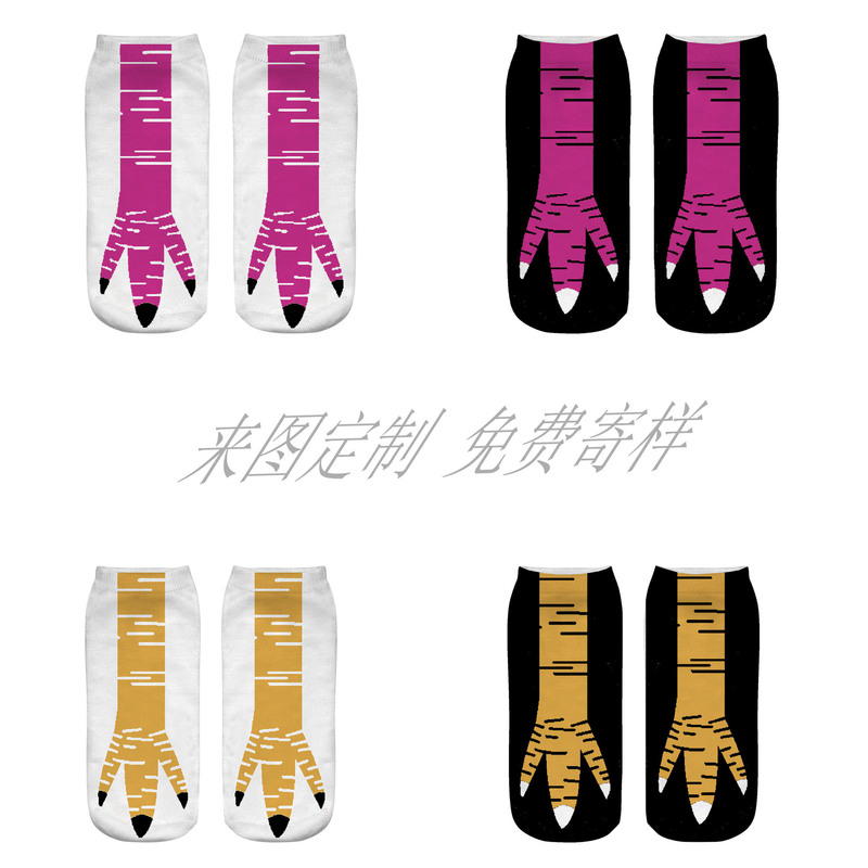 Cross-Border Temu Xiyin 3D Digital Printed Socks Chicken Claw Socks Animal Paw Short Socks Ins 3D Printed Casual Trendy