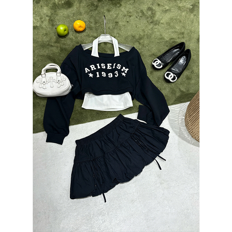 Rainbow Thirteen Lines Vintage Trendy Two-Piece Sweatshirt Set for Women 2026 Autumn Vest + Printed Long Sleeve Top Set