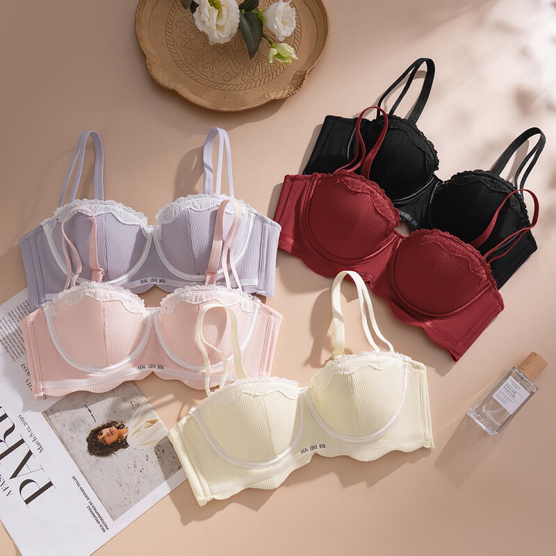 French High-End Satin Bra Set, Pure Lust Style Half-Cup Small Breasts Sexy Push-Up Thin Lace Edge Glossy Underwear